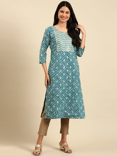 showoffff SHOWOFF Teal Blue Embellished Straight Kurta-picture-38