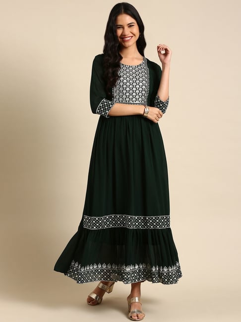 showoffff SHOWOFF Green Embroidered Anarkali Kurta-picture-29