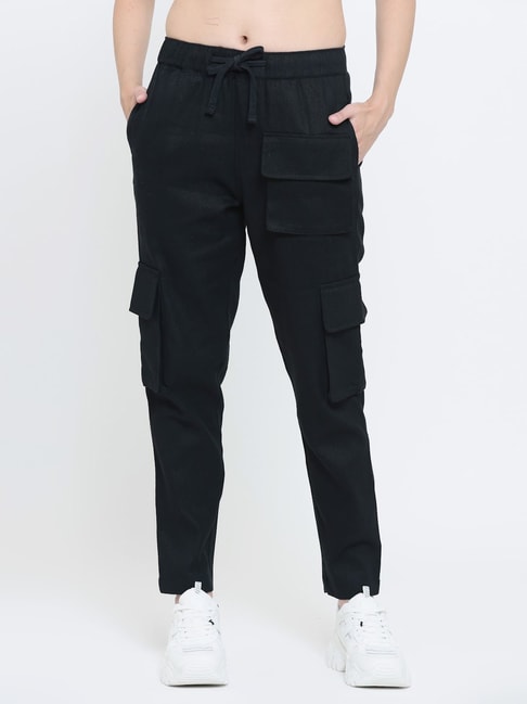 Unique21 Tall high waisted cargo trousers with ankle tie in black  ASOS
