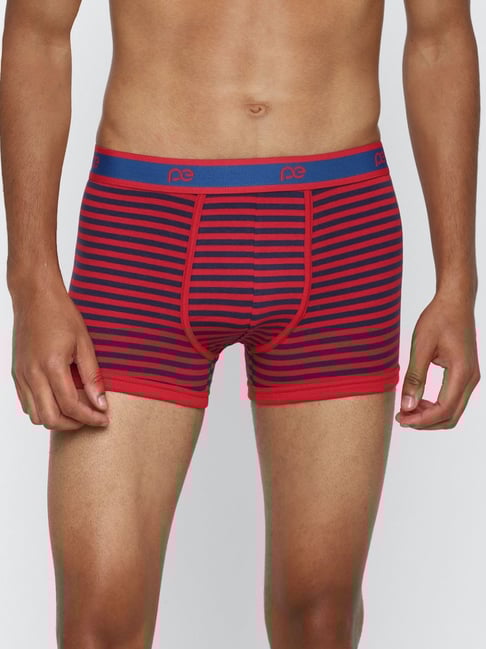 Peter England Red & Blue Cotton Regular Fit Striped Trunks