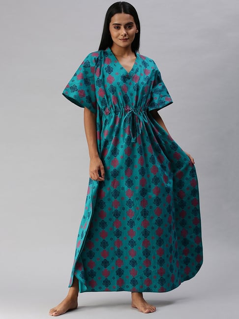 Kryptic Teal Printed Nighty-picture-17