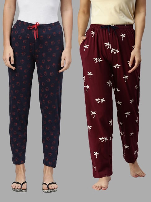 Kryptic Blue & Maroon Printed Pure Cotton Elasticated Waist Band Regular Fit Pyjamas - Pack of 2-picture-10