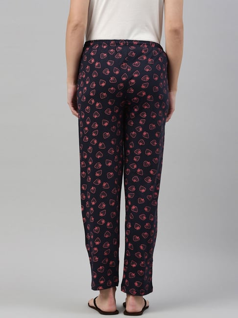 Women Printed Navy Cotton Relaxed Fit Lounge Pants
