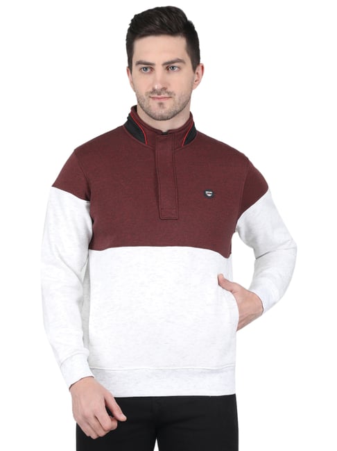 Monte Carlo Maroon & White Regular Fit High Neck Sweatshirt