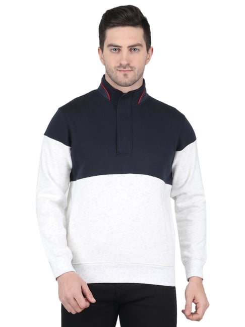 Monte Carlo Navy & White Regular Fit High Neck Sweatshirt