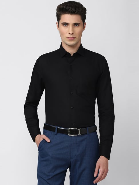 Peter England Elite Black Cotton Slim Fit Shirt