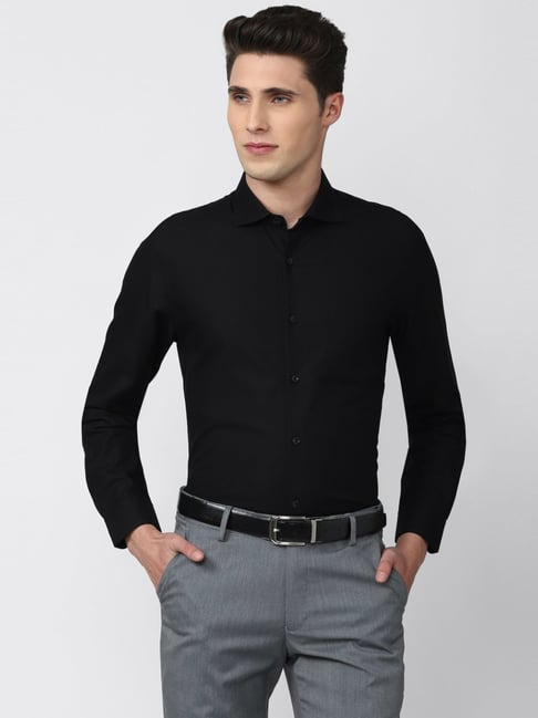 Peter England Elite Black Cotton Slim Fit Shirt