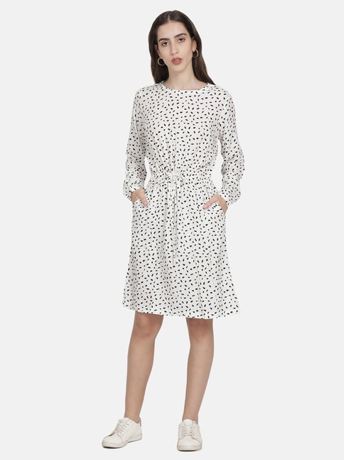 Levi's White & Black Printed A Line Dress Price in India