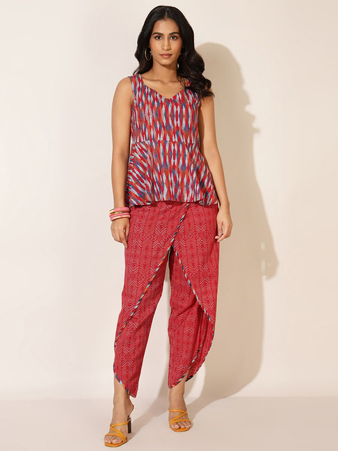 Red Embroidered Peplum Top With Dhoti Pants Design by Bhumika Sharma at  Pernia's Pop Up Shop 2023