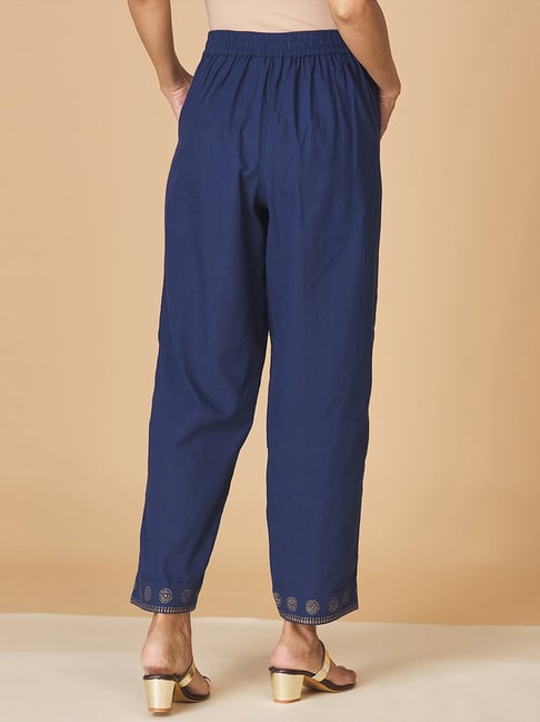 Fabindia Blue Cotton Printed Pants