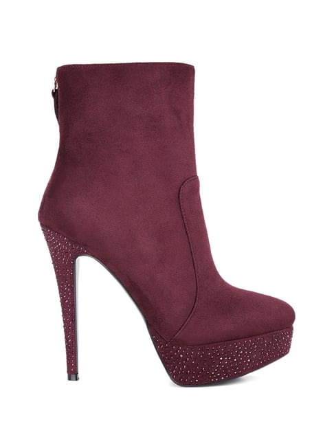 London Rag Women's Burgundy Stiletto Booties-picture-36