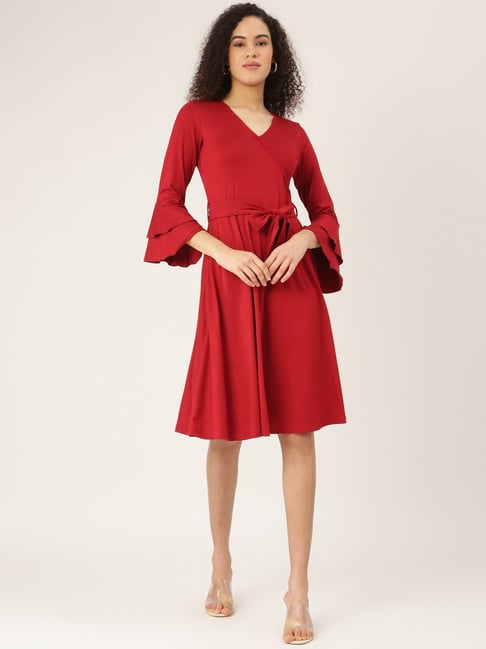 BRINNS Red Midi Wrap Dress Price in India