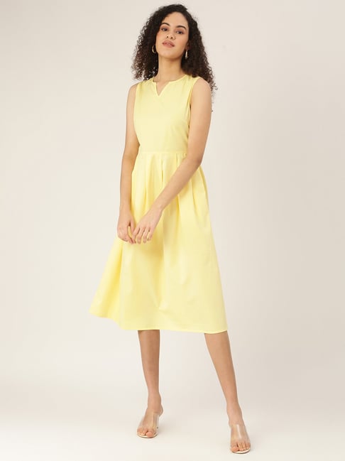 BRINNS Lime Yellow Midi Skater Dress Price in India