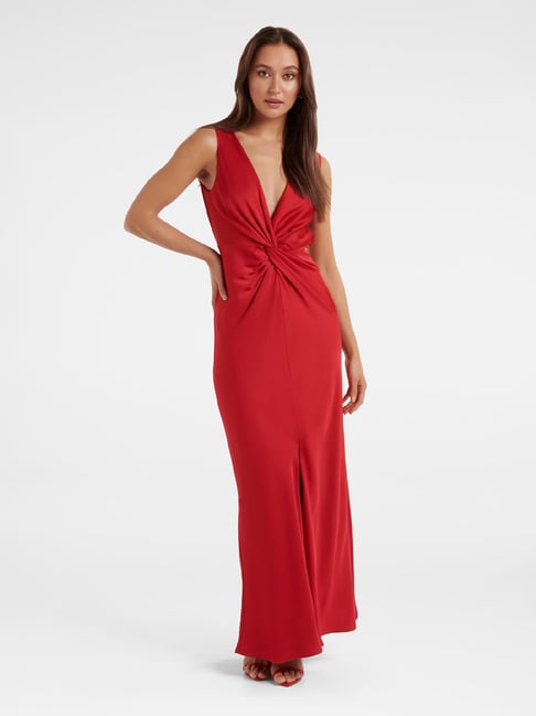 Forever New Petite strapless trailing bow mini dress in red | ASOS