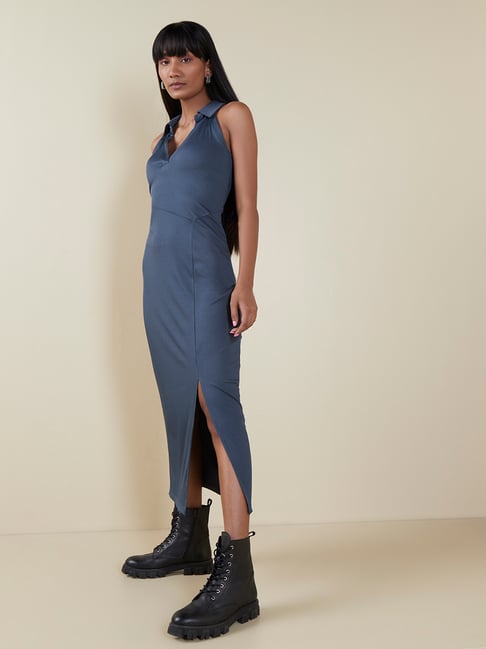 Nuon by Westside Navy Ribbed Slyvie Dress Price in India