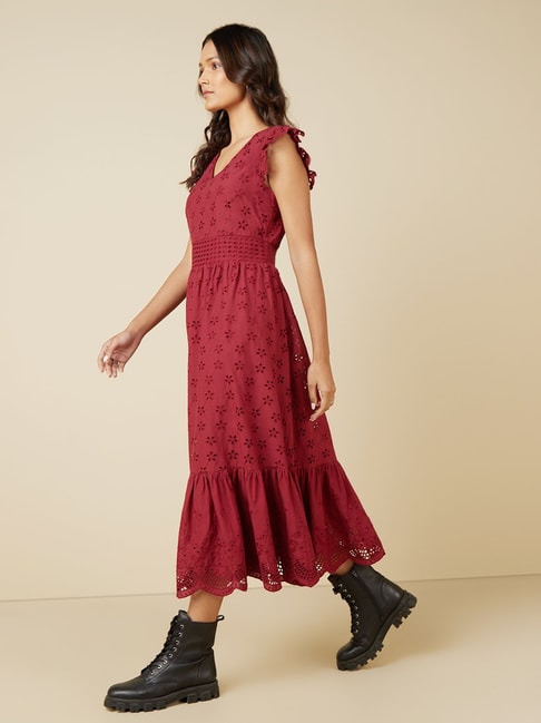LOV by Westside Burgundy Schiffli Dress Price in India