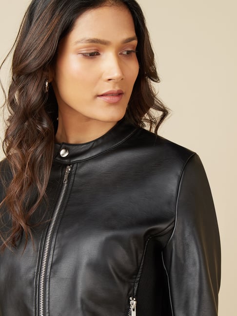 Buy LOV by Westside Black FauxLeather Jacket for Online Tata CLiQ