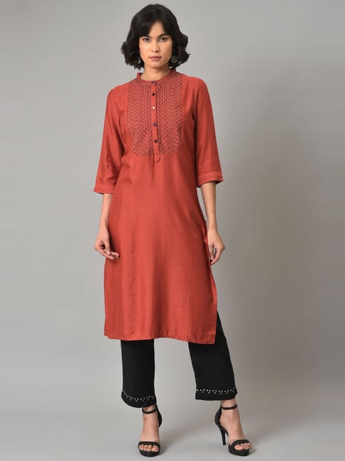 W Red & Black Embroidered Kurta Pant Set