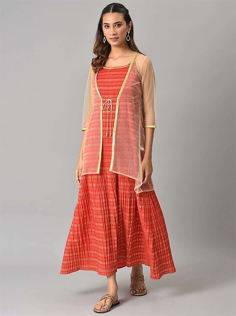 Aurelia Orange Checks Maxi Dress Price in India