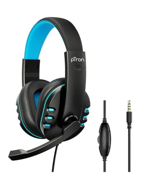 PTron Soundster Arcade Over Ear Wired Headphones with Mic (Black & Blue)