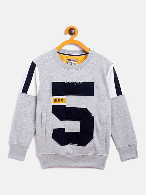 Duke Kids Grey Melange Printed Full Sleeves Sweatshirt