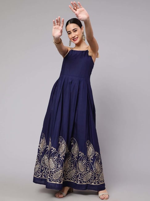 Aks Navy Embroidered Maxi Dress Price in India