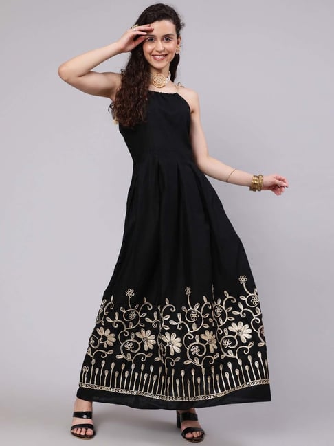 Aks Black Embroidered Maxi Dress Price in India