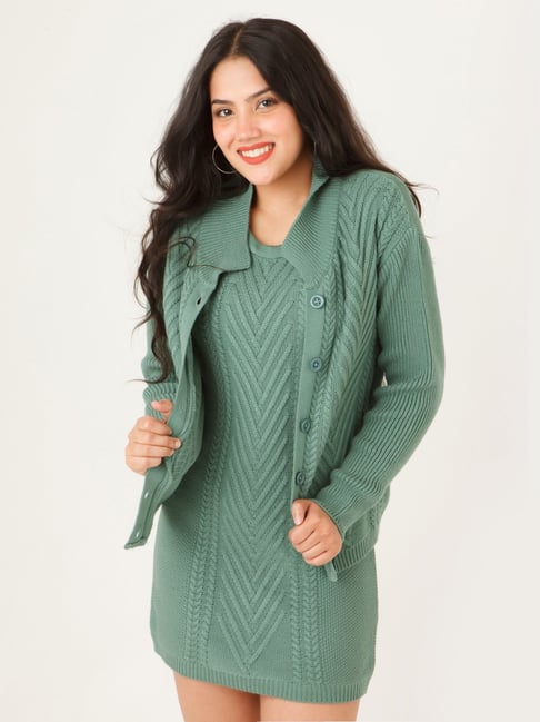 Zink London Green Bodycon Dress With Cardigan Price in India
