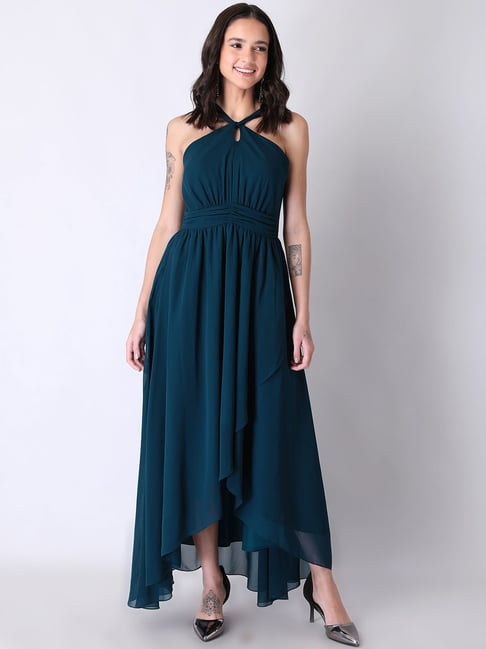 Buy FabAlley Teal Ruffled Strappy High Low Maxi Dress for Women