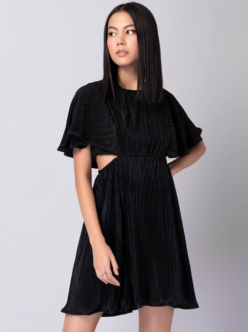 FabAlley Black Pleated Waist Cut Out Dress Price in India