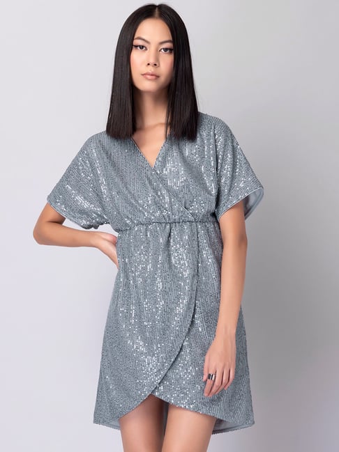 FabAlley Silver Sequin A Line Dress Price in India