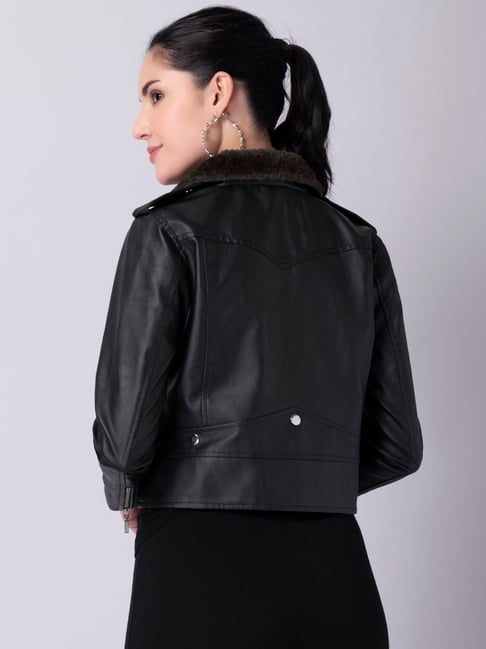 Buy FabAlley Black Faux Fur Biker Jacket for Women Online @ Tata CLiQ
