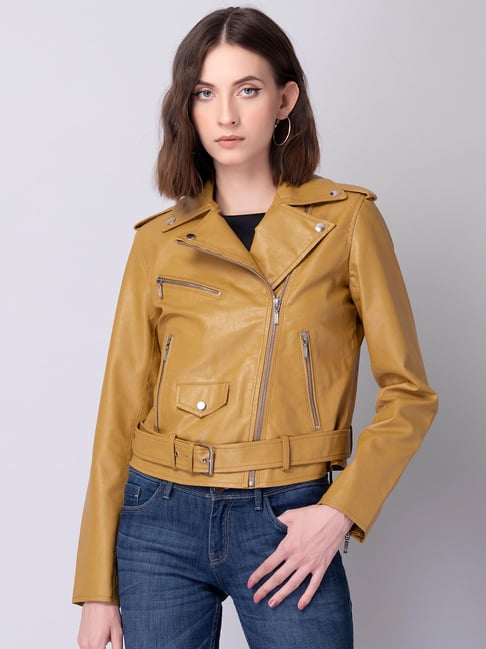 Buy FabAlley Mustard Leather Belted Jacket for Women Online @ Tata CLiQ