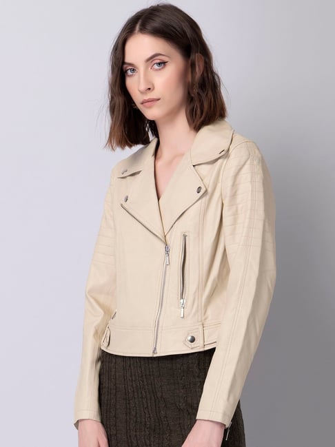 Buy FabAlley Beige Zipper Biker Jacket for Women Online @ Tata CLiQ