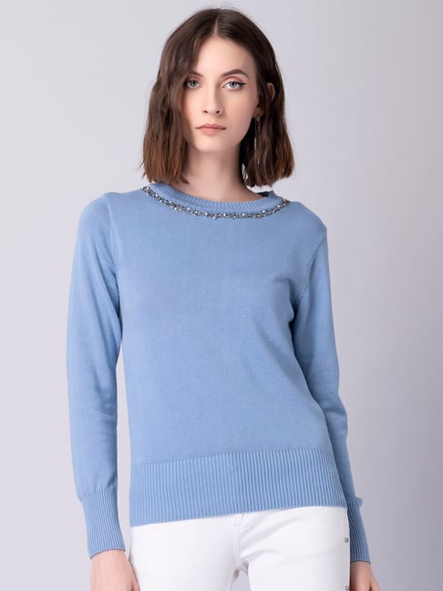 Outfit Womens Powder Blue Sweater Buy FabAlley Powder Blue Crew