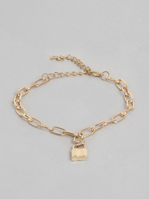 Attaractive Diamonds Lock Design Gold Plated Bracelet For Men  Style   Soni Fashion