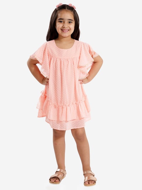 Lil Drama Kids Peach Printed Dress-picture-18