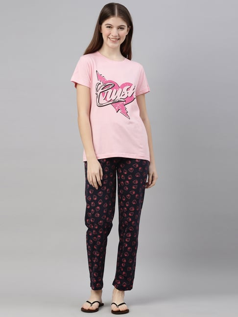 Kryptic Pink & Navy Printed T-Shirt With Pyjamas-picture-30