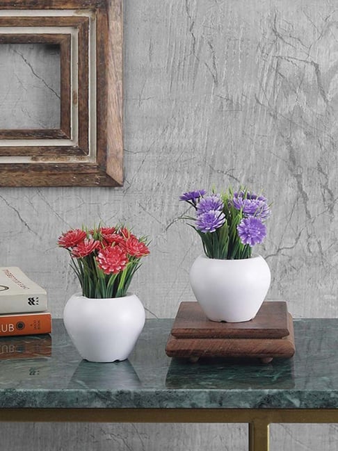 Foliyaj Red & Purple Plastic Artificial Mini Gerbera Plant With Thin Long Leaves - Set of 2-picture-17