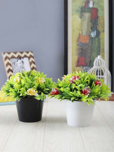 Foliyaj Red & Yellow Plastic Artificial Plants With Big Flowers - Set of 2-picture-16