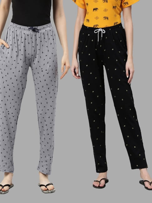 Buy Kryptic Women Printed Pure Cotton Lounge Pants (Pack of 2) Online