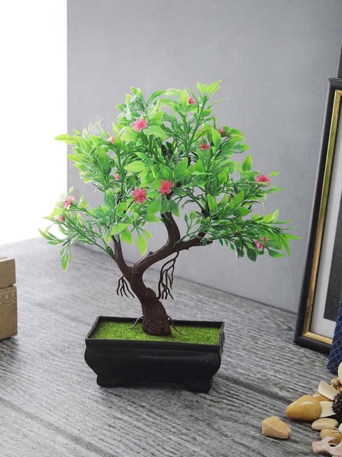 Buy Foliyaj Green & Pink Artificial Y Shaped Bonsai Tree With Flowers at  Best Price @ Tata CLiQ