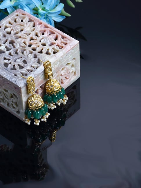 Buy Online Designer Gold With Green Earrings