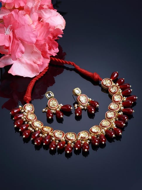 Meira Kundan and Rose Gold Tone Necklace Set