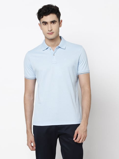 Blackberrys Blue Slim Fit Self Pattern Polo T-Shirts