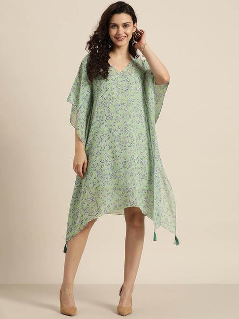 Qurvii Mint Green Floral Print Kaftan Dress Price in India