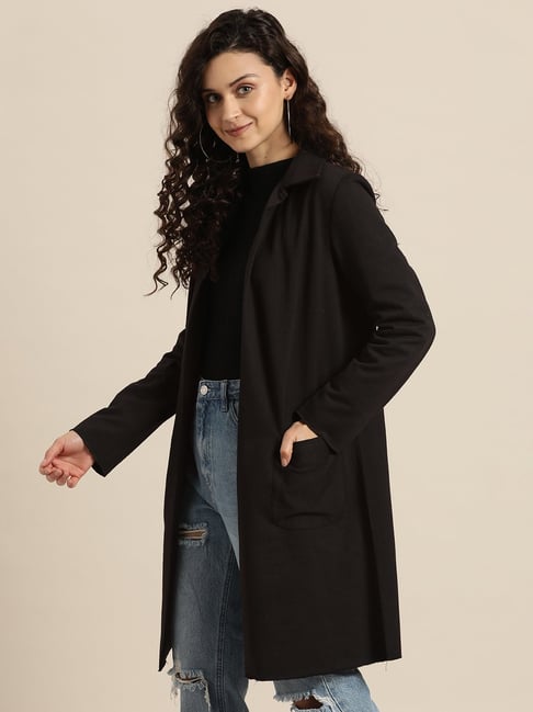 Buy Qurvii Black Fleece Long Jacket for Women's Online @ Tata CLiQ