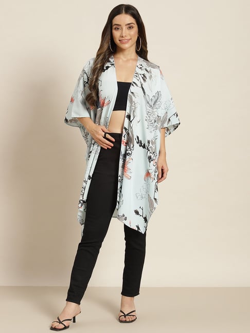 Qurvii Blue Floral Print Shrug