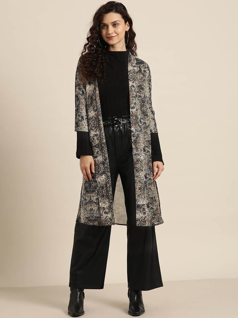 Qurvii Black Animal Print Long Shrug