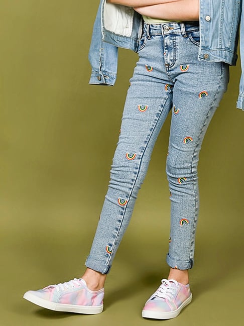 Buy Floerns Womens Floral Print High Waist Straight Leg Jeans Workout Denim  Pants A Light Blue XSmall at Amazonin